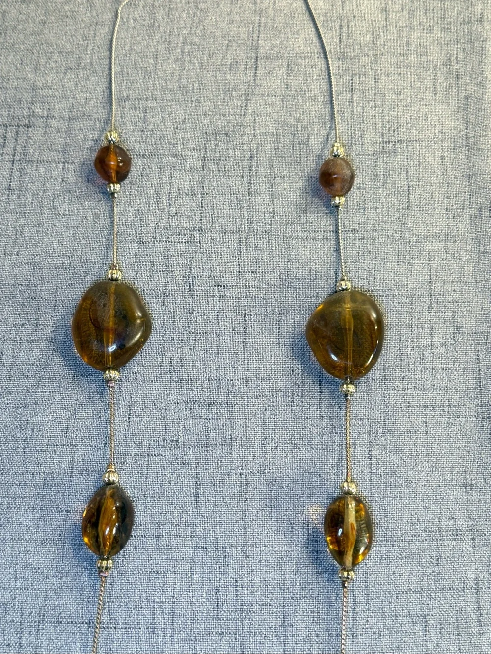 Vintage Amber Tone Lucite Acrylic Nugget Station Necklace 30